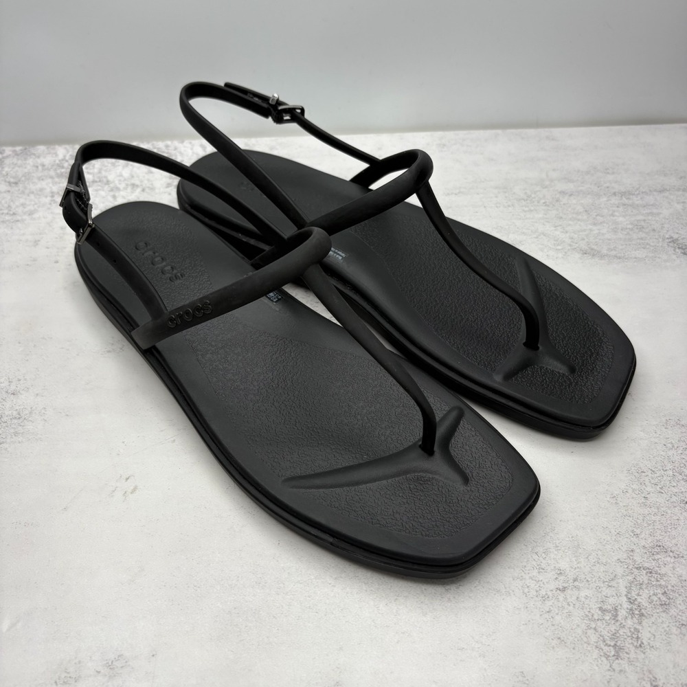 Crocs Miami Thong Flip Flop 11 Black Slingback Comfort Flexible Lightweight NWOB